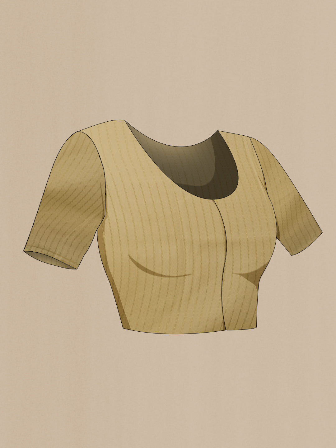 Close up image of the blouse of Beige Mysore Crepe Saree with Zari Butta on the body and Zari Border. 