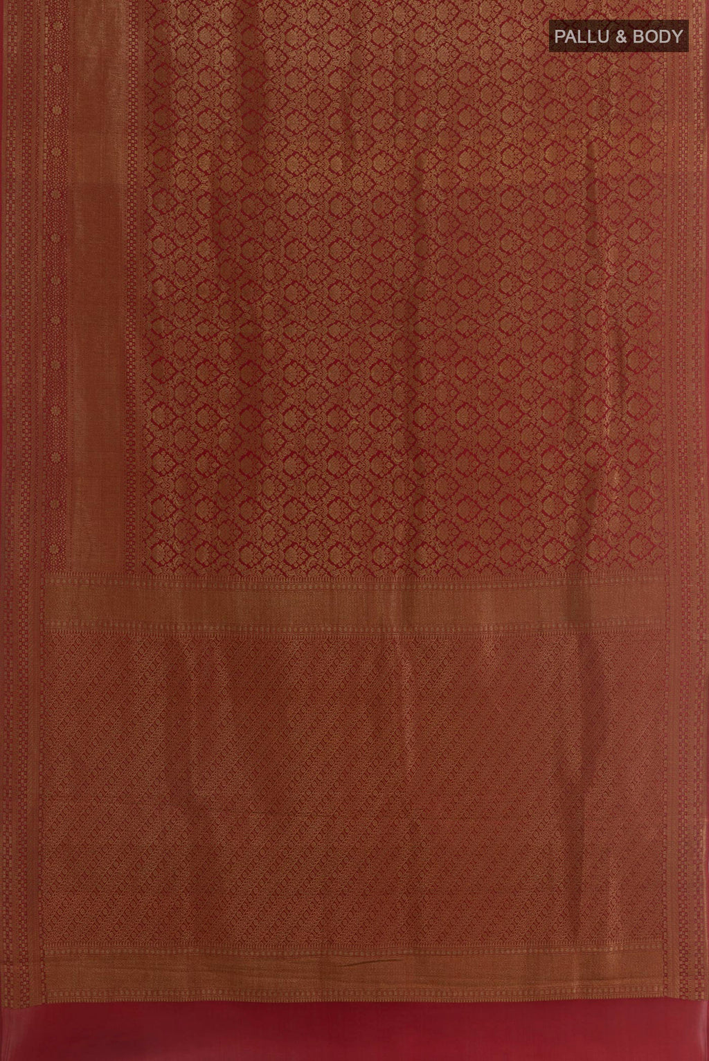 Flat view of Green Mysore Crepe Saree with Zari Brocade on the body and Zari Border. 