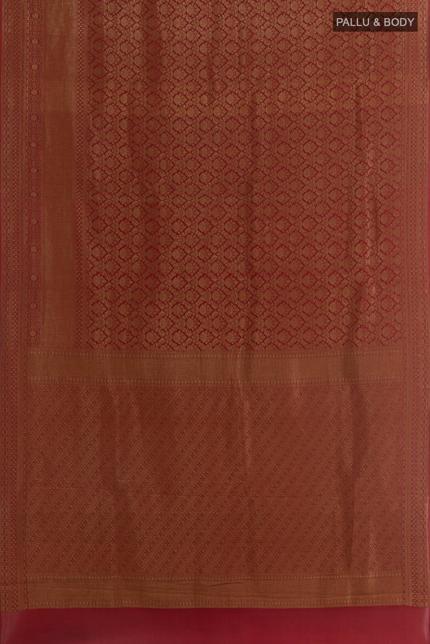Flat view of Green Mysore Crepe Saree with Zari Brocade on the body and Zari Border. 