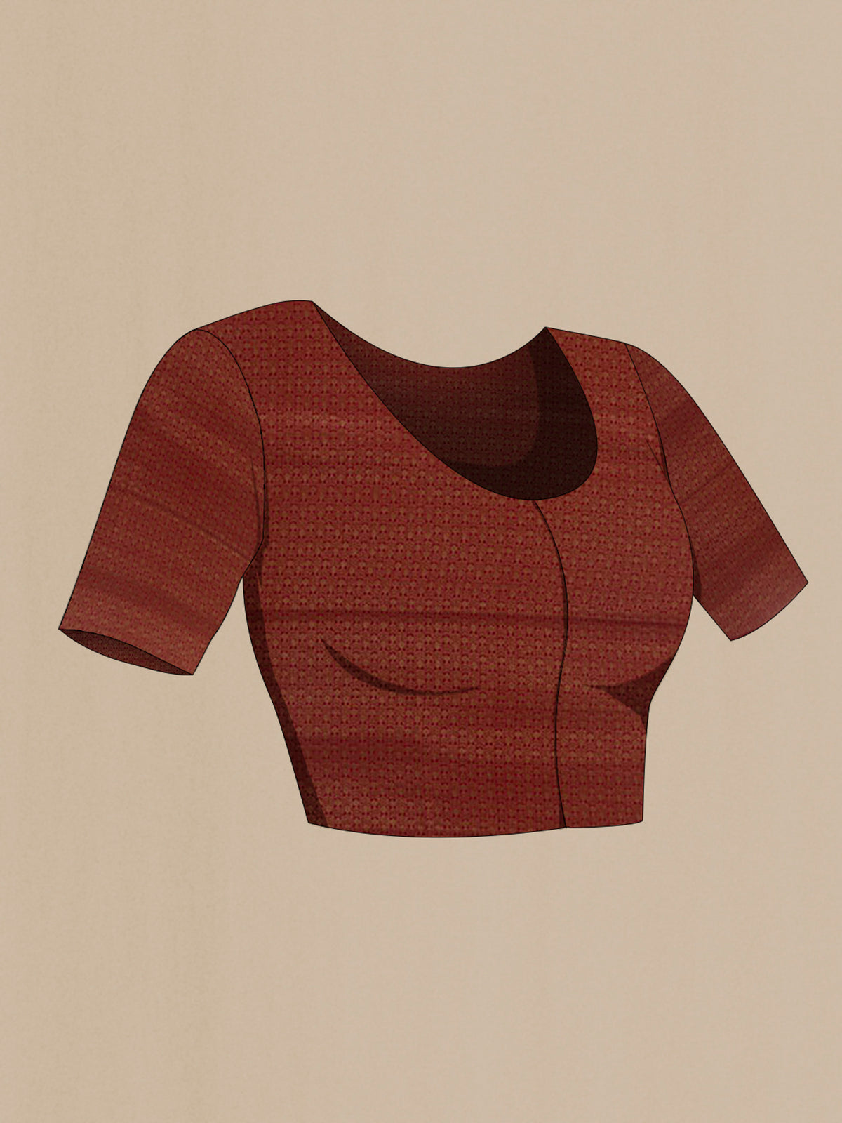 Close up image of the blouse of Red Mysore Crepe Saree with Zari Brocade on the body and Zari Border. 