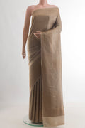 Grey Mysore Crepe Saree with Zari Brocade on the body and Zari Border.  displayed on a mannequin