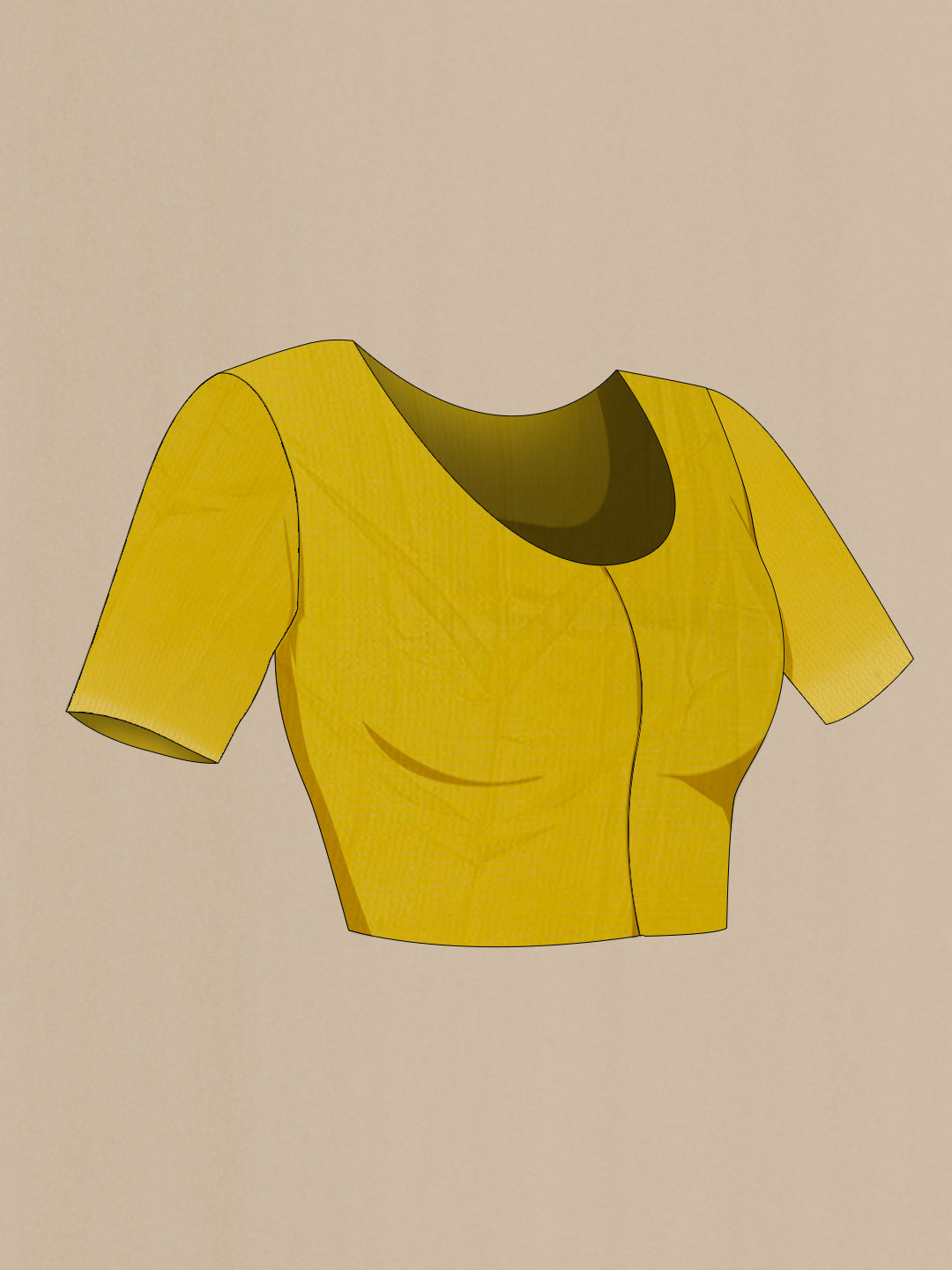 Close up image of the blouse of Lemon Yellow Chiffon Saree with Plain Body and Plain Border. 