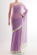 Lavender Mysore Chiffon Saree with Embroidery on the body and Zari Border.  displayed on a mannequin
