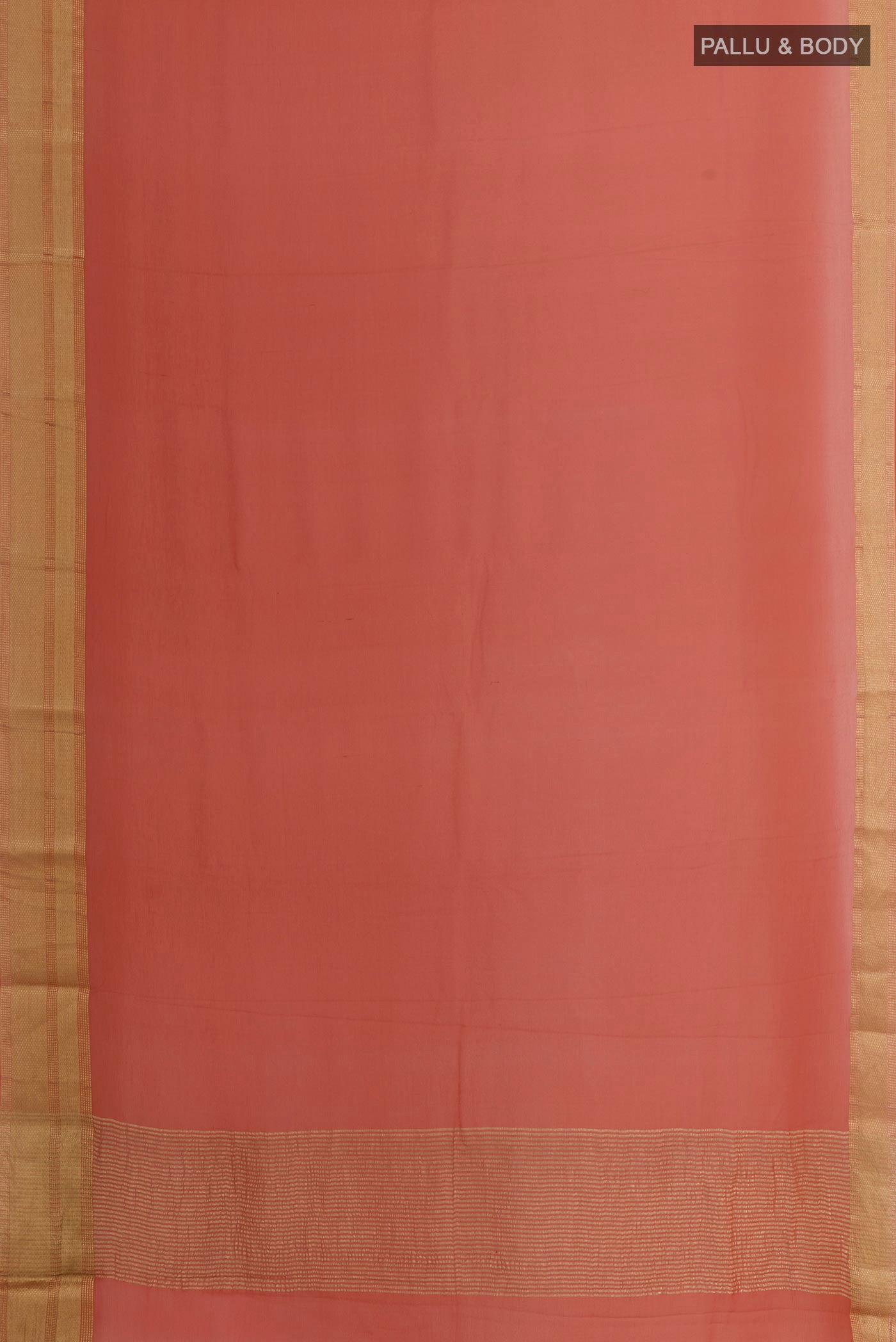 Flat view of Orange Mysore Chiffon Saree with Plain Body and Zari Border. 