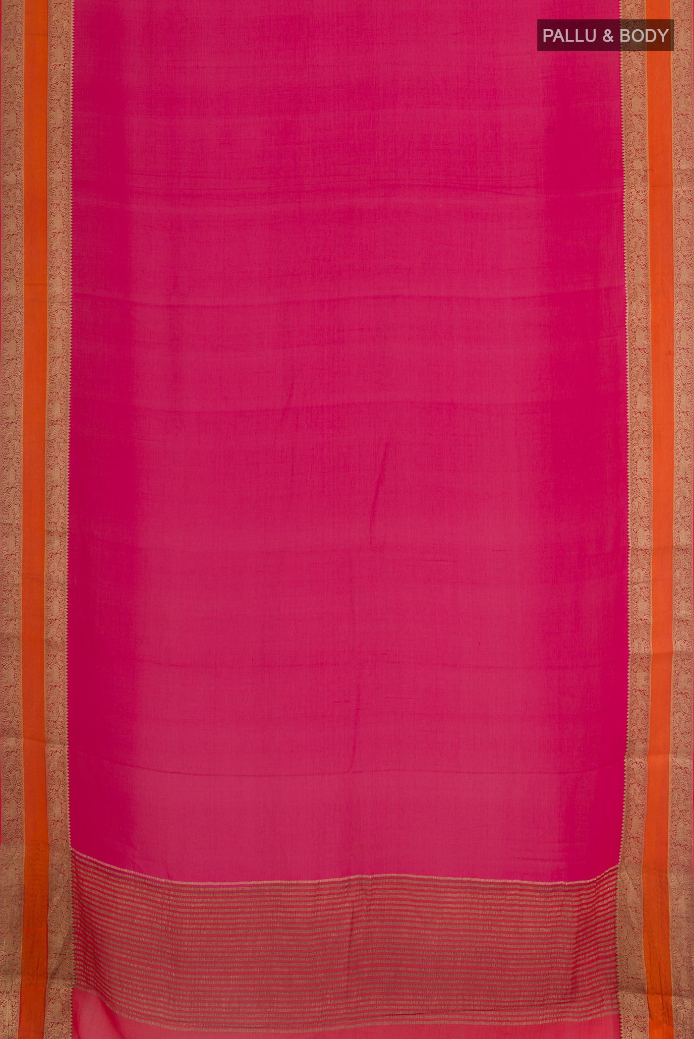 Flat view of Pink Chiffon Saree with Plain Body and Plain Border. 