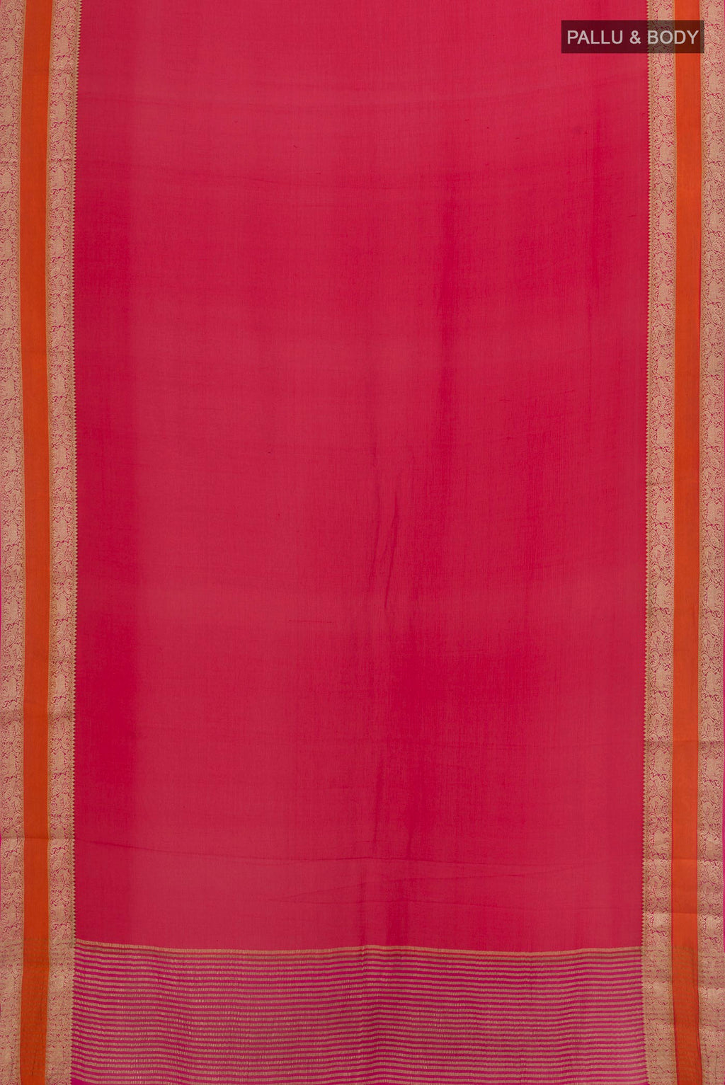 Flat view of Red Mysore Chiffon Saree with Plain Body and Zari Border. 