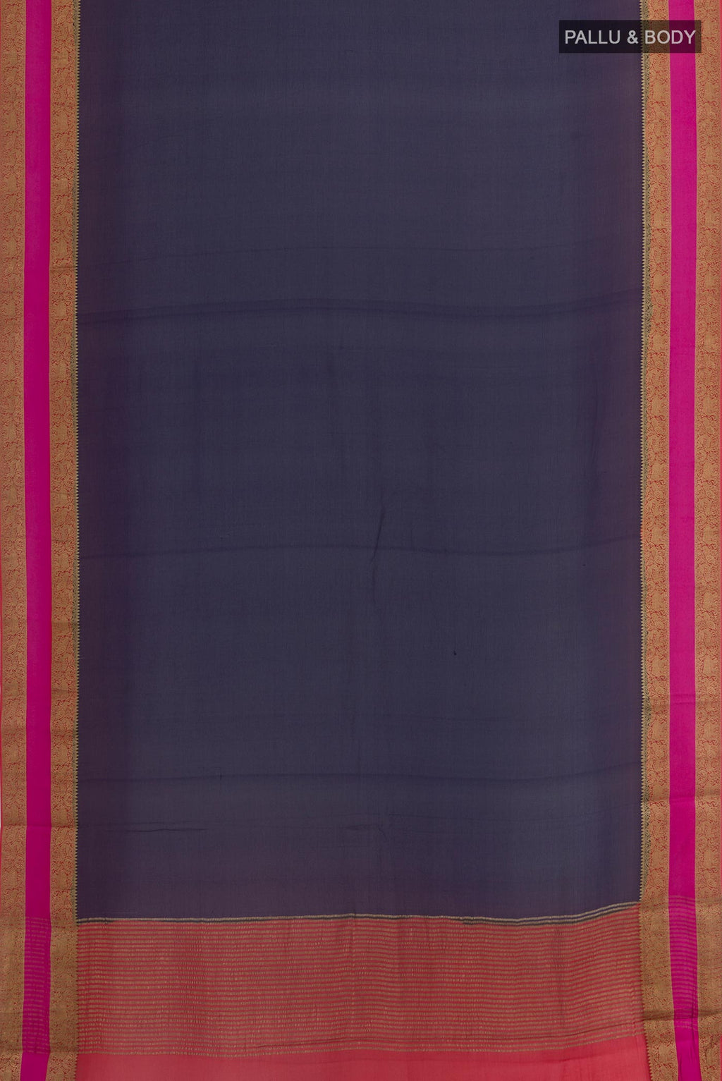 Flat view of Dark Blue Chiffon Saree with Plain Body and Plain Border. 