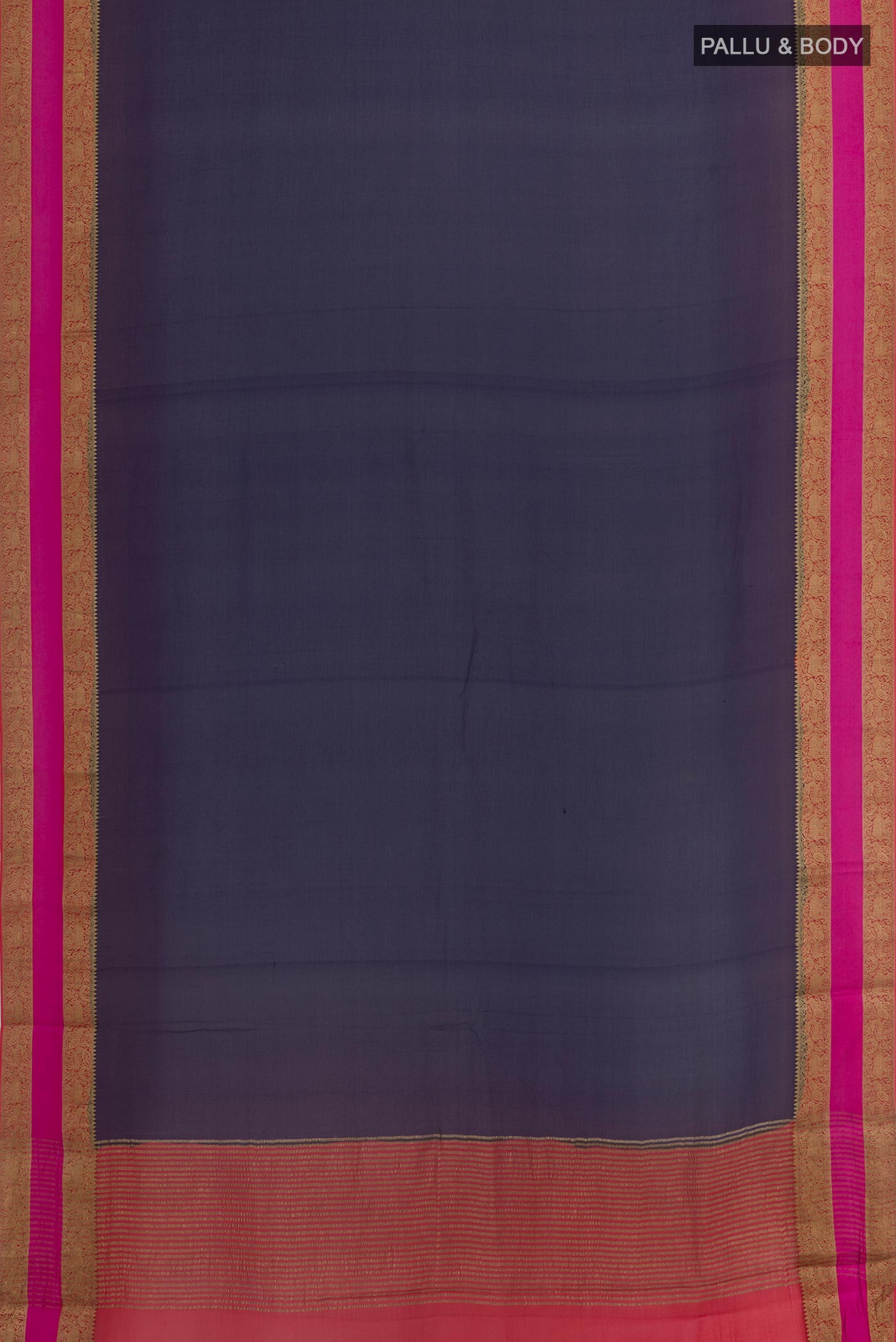 Flat view of Dark Blue Chiffon Saree with Plain Body and Plain Border. 