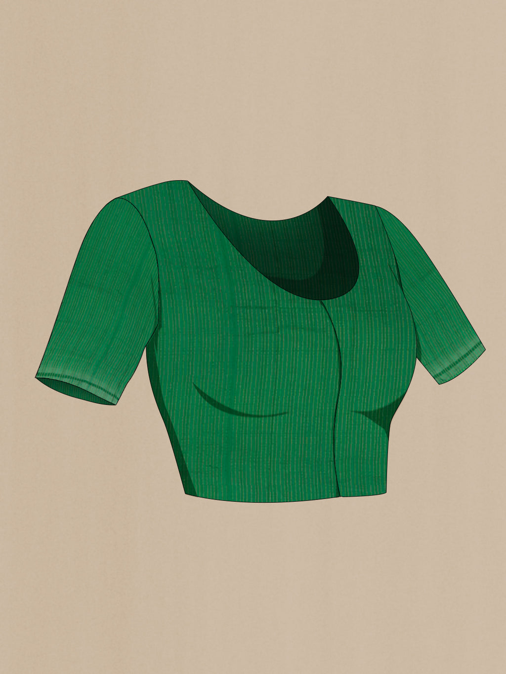 Close up image of the blouse of Green Chiffon Saree with Plain Body and Plain Border. 
