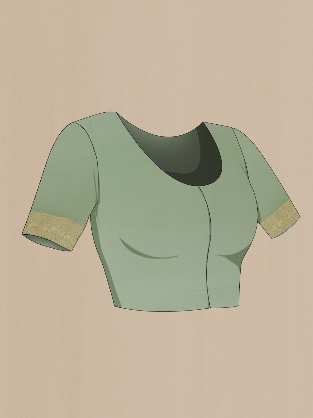 Close up image of the blouse of Light Green Banarasi Georgette Saree with Zari Brocade on the body and Zari Border. 