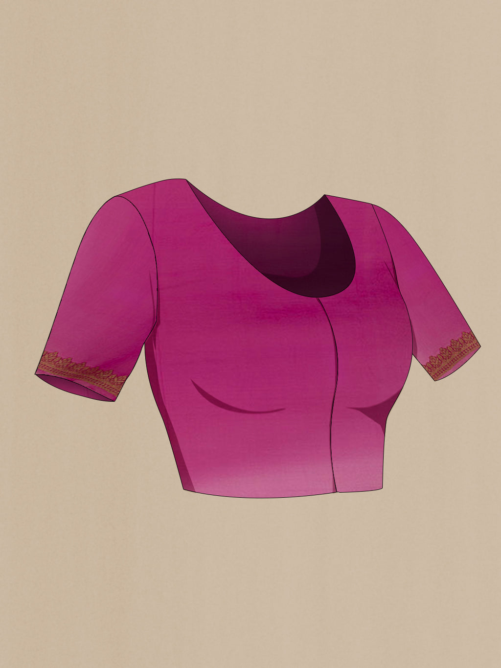 Close up image of the blouse of Purple Banarasi Georgette Saree with Zari Brocade on the body and Zari Border. 