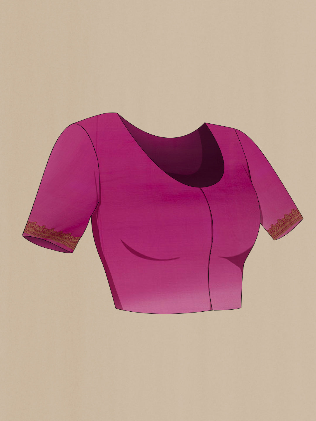 Close up image of the blouse of Purple Banarasi Georgette Saree with Zari Brocade on the body and Zari Border. 