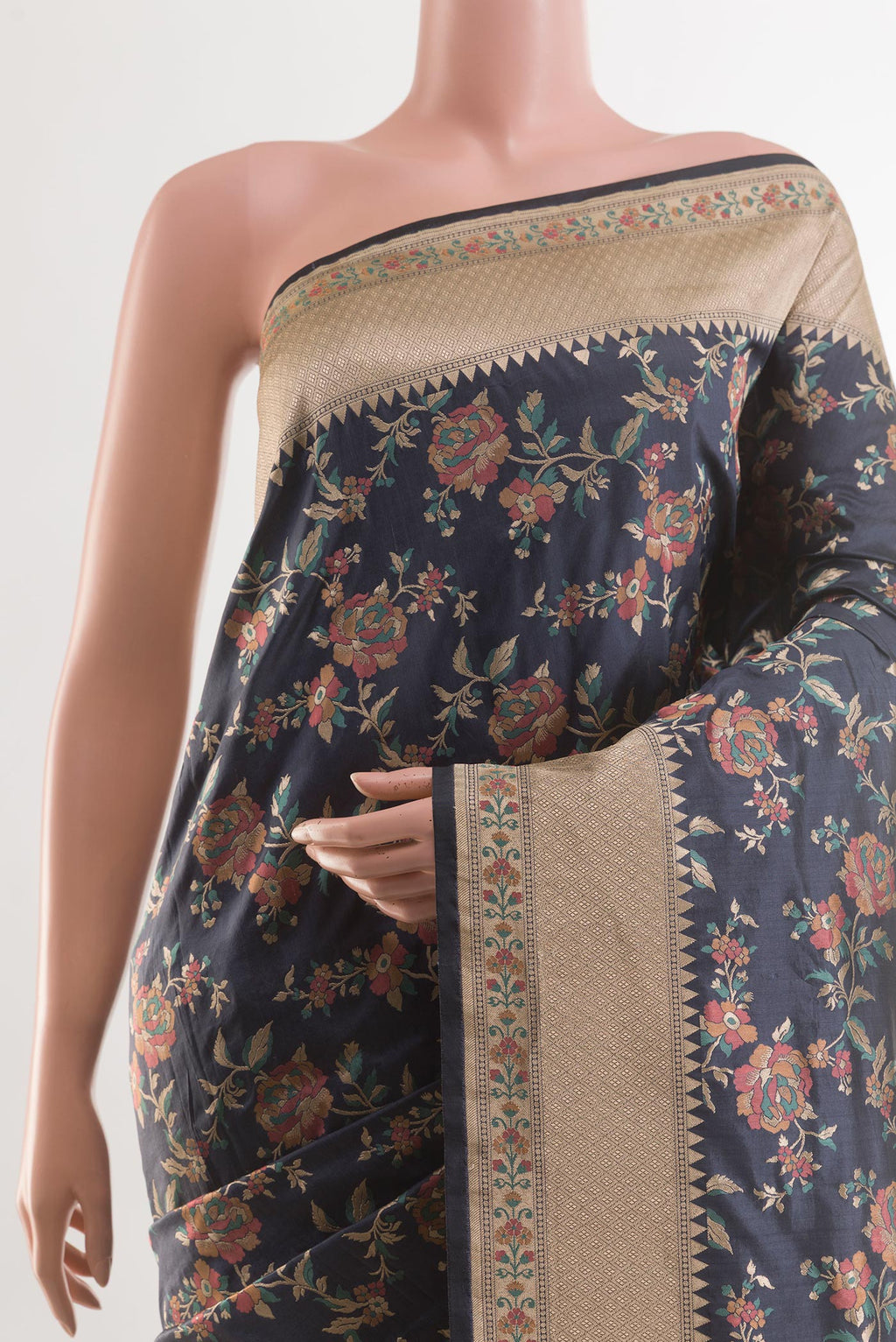 Border image of Blue Grey Banarasi Silk Saree with Zari Brocade on the body and Zari Border. 