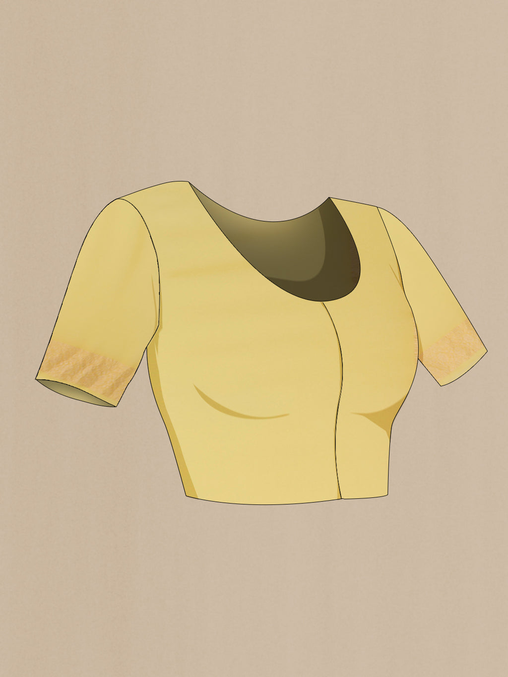 Close up image of the blouse of Yellow Banarasi Georgette Saree with Zari Butta on the body and Zari Border. 