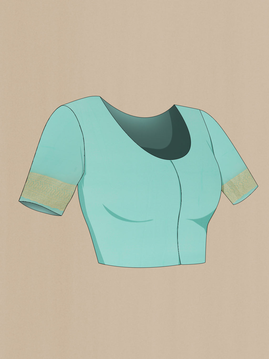 Close up image of the blouse of Light Blue Banarasi Georgette Saree with Zari Brocade on the body and Zari Border. 