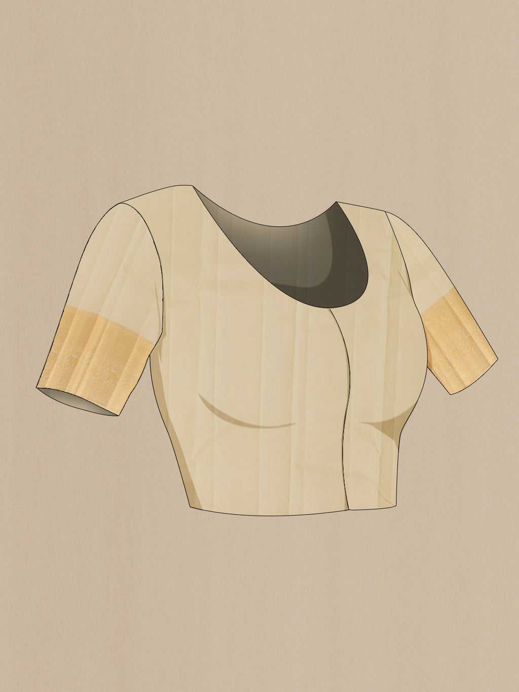 Close up image of the blouse of Beige Kanchipuram Silk Saree with Zari Brocade on the body and Zari Border. 