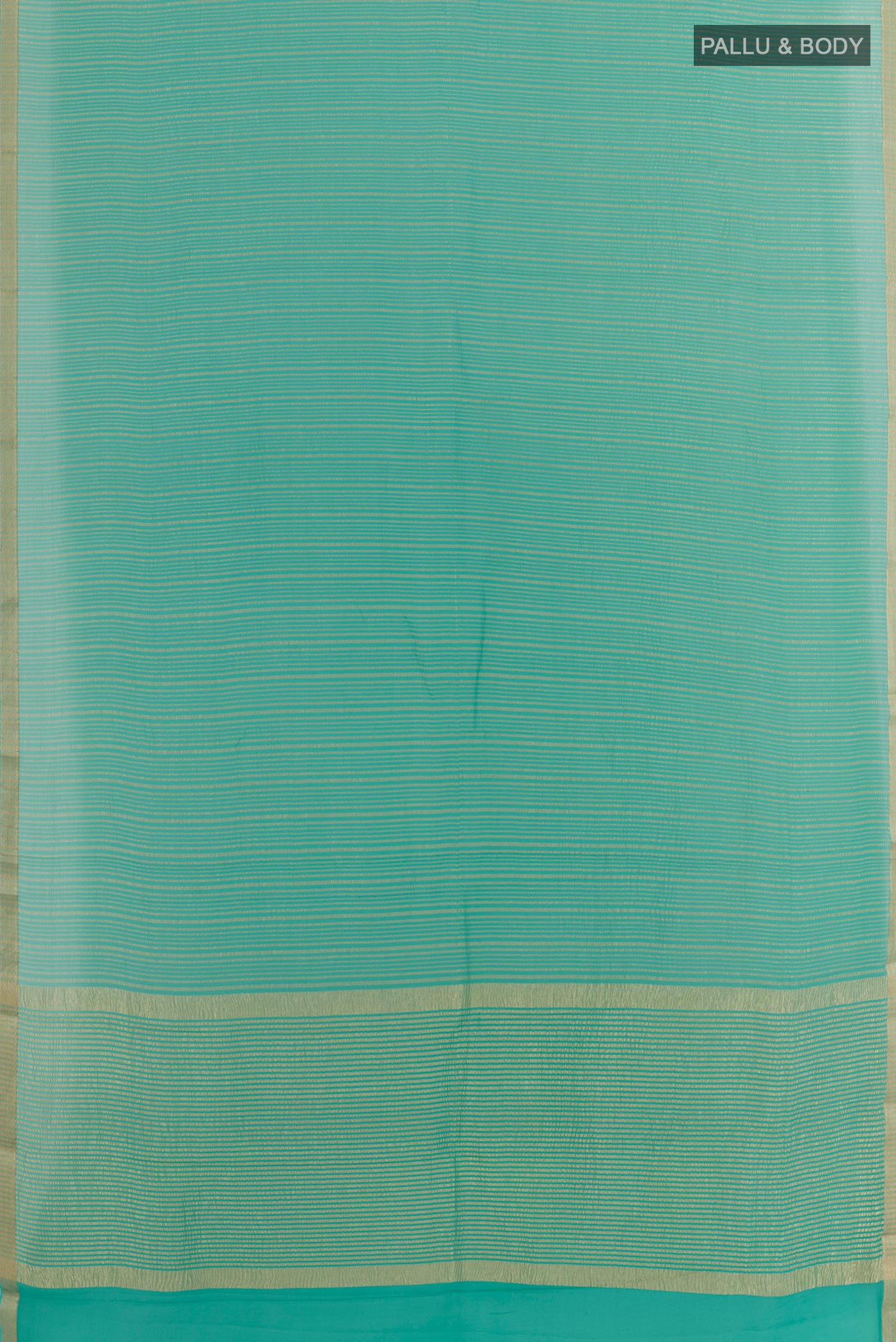 Flat view of Blue Mysore Crepe Saree with Stripes on the body and Zari Border. 