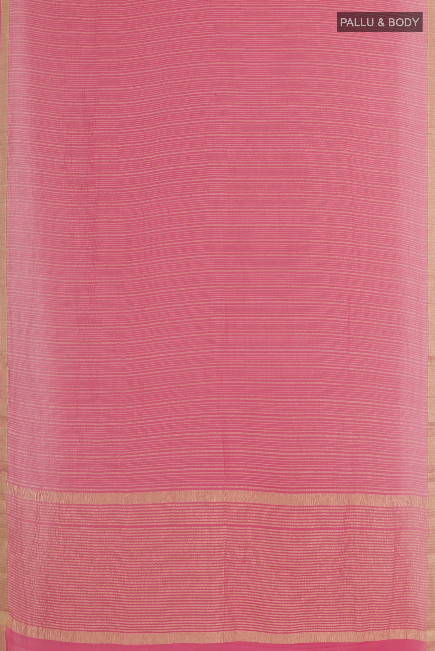 Flat view of Pink Mysore Crepe Saree with Stripes on the body and Zari Border. 
