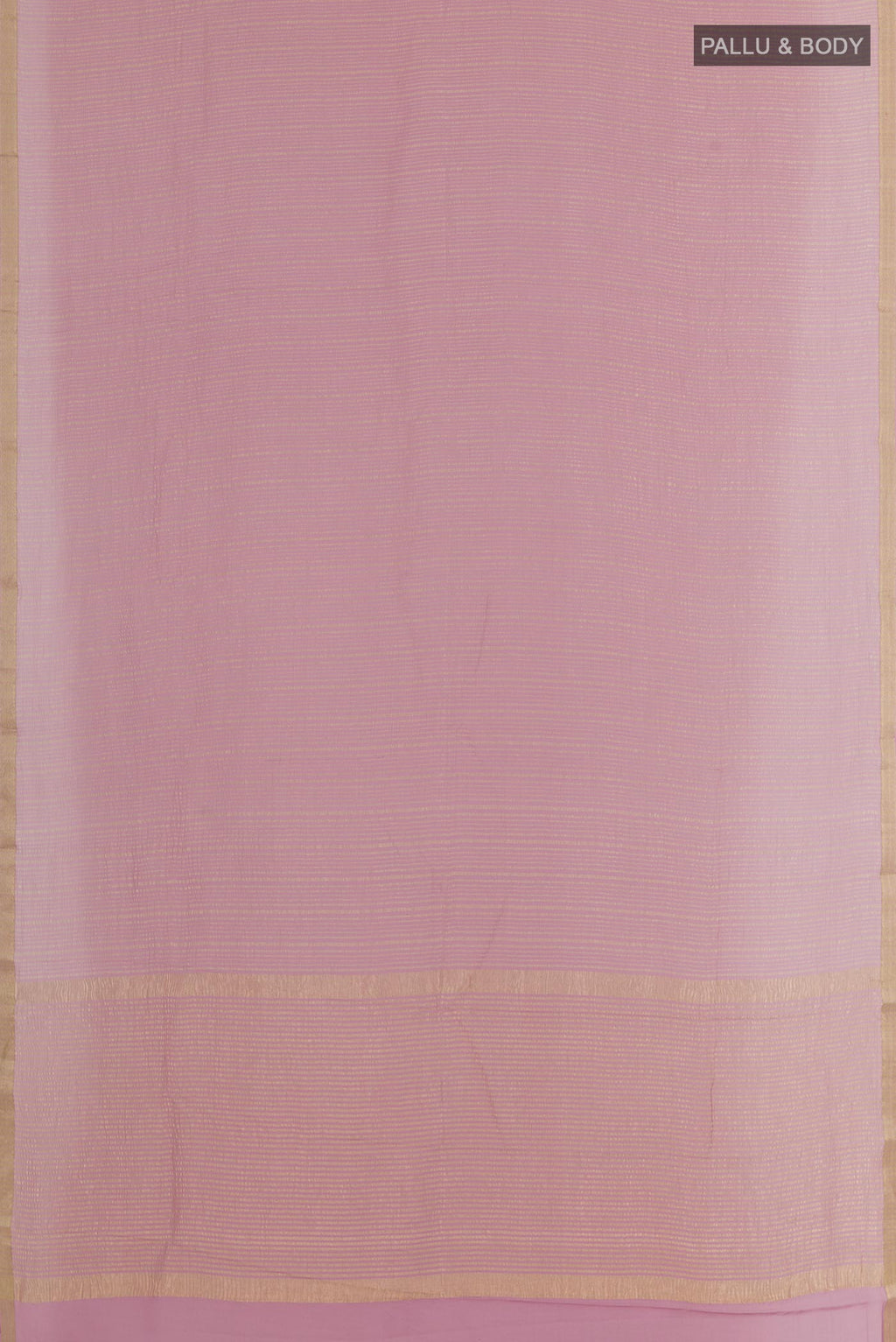 Flat view of Lavender Mysore Crepe Saree with Stripes on the body and Zari Border. 