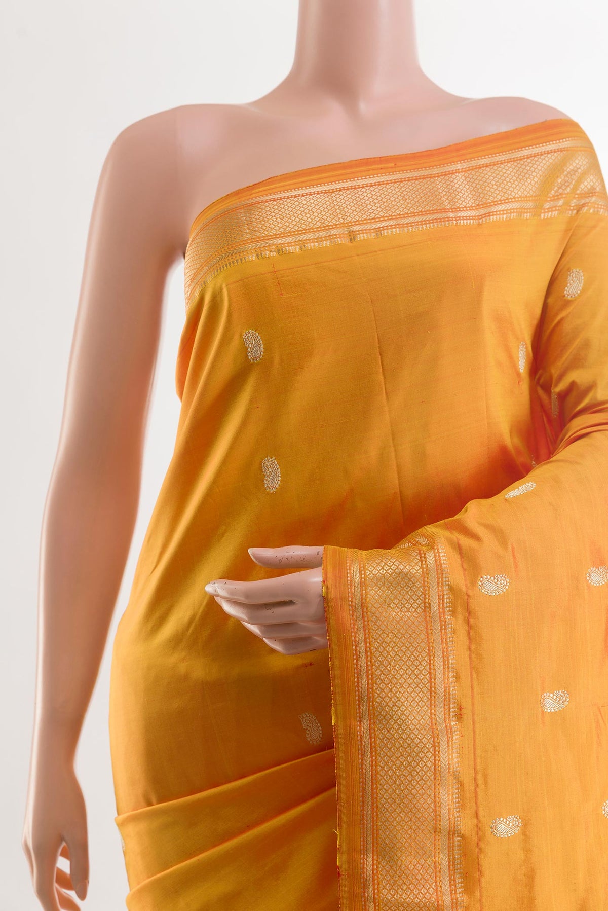 Border image of Yellow Paithani Silk Saree with Zari Butta on the body and Zari Border. 