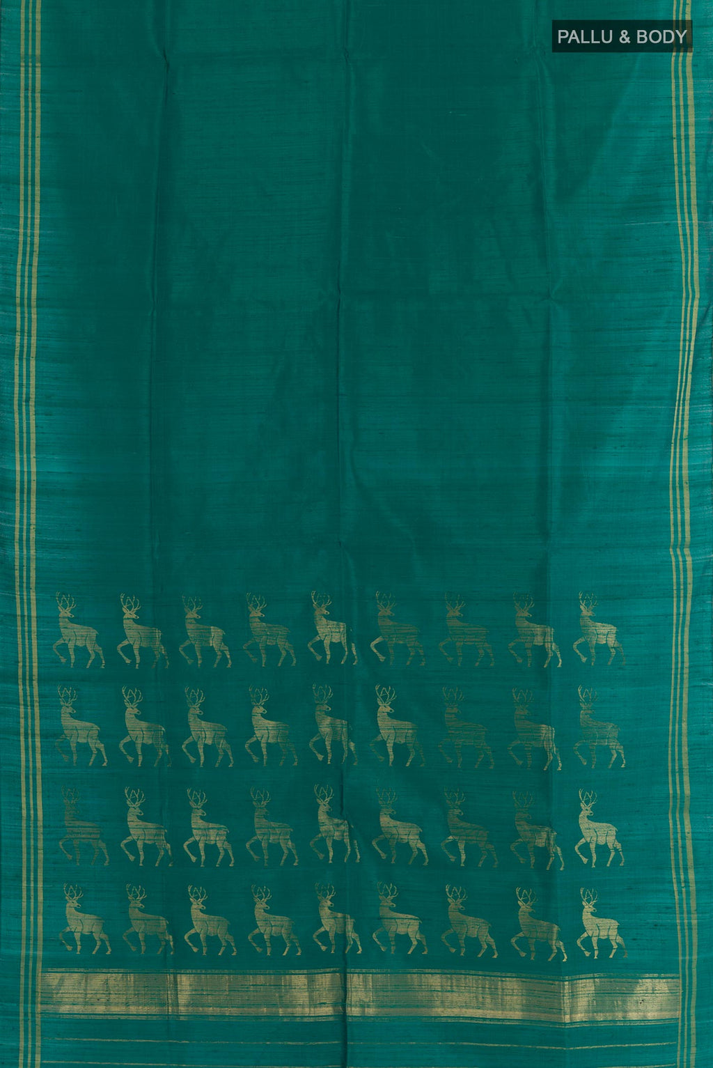 Flat view of Green Raw Silk Saree with Plain Body and Plain Border. 