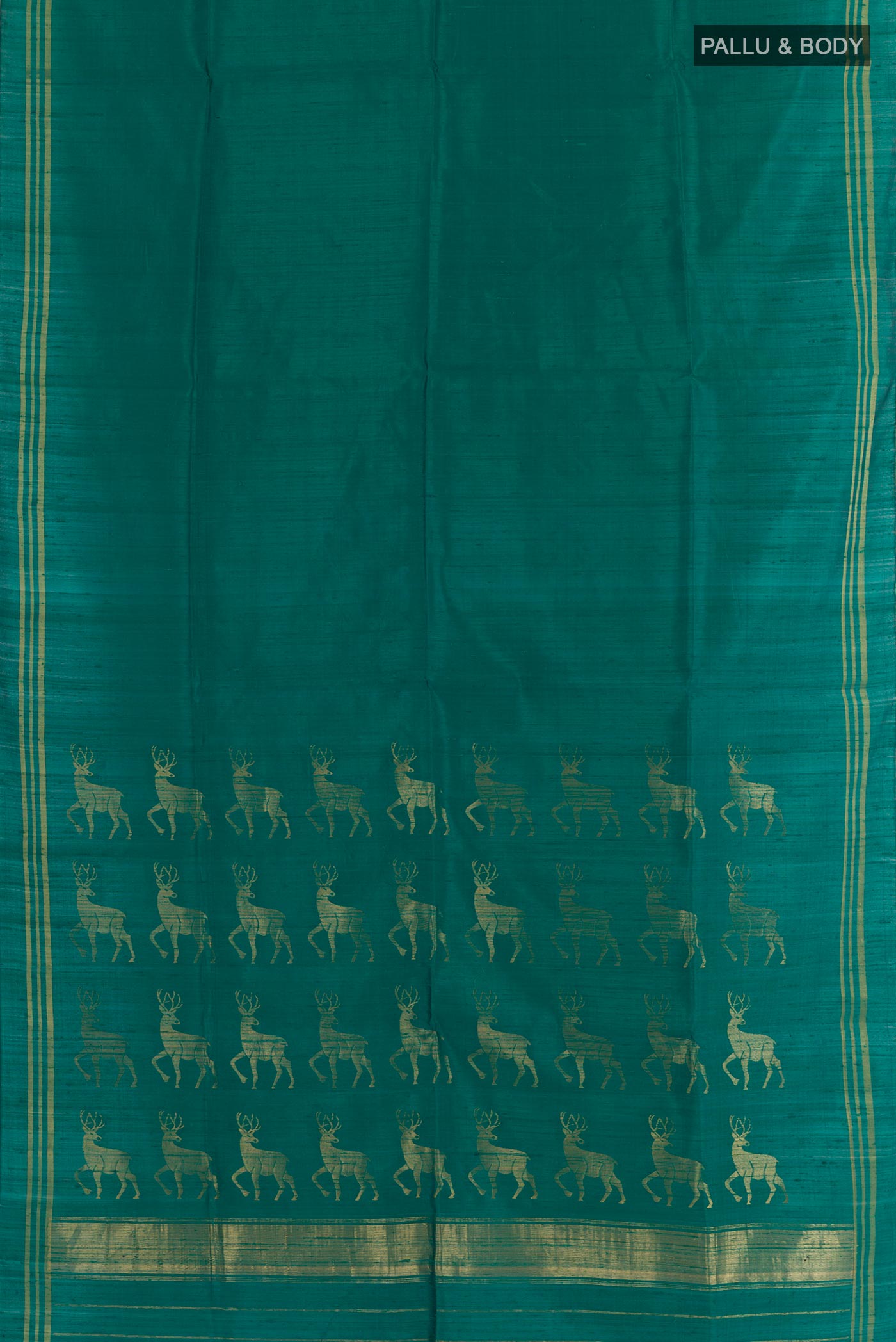 Flat view of Green Raw Silk Saree with Plain Body and Plain Border. 