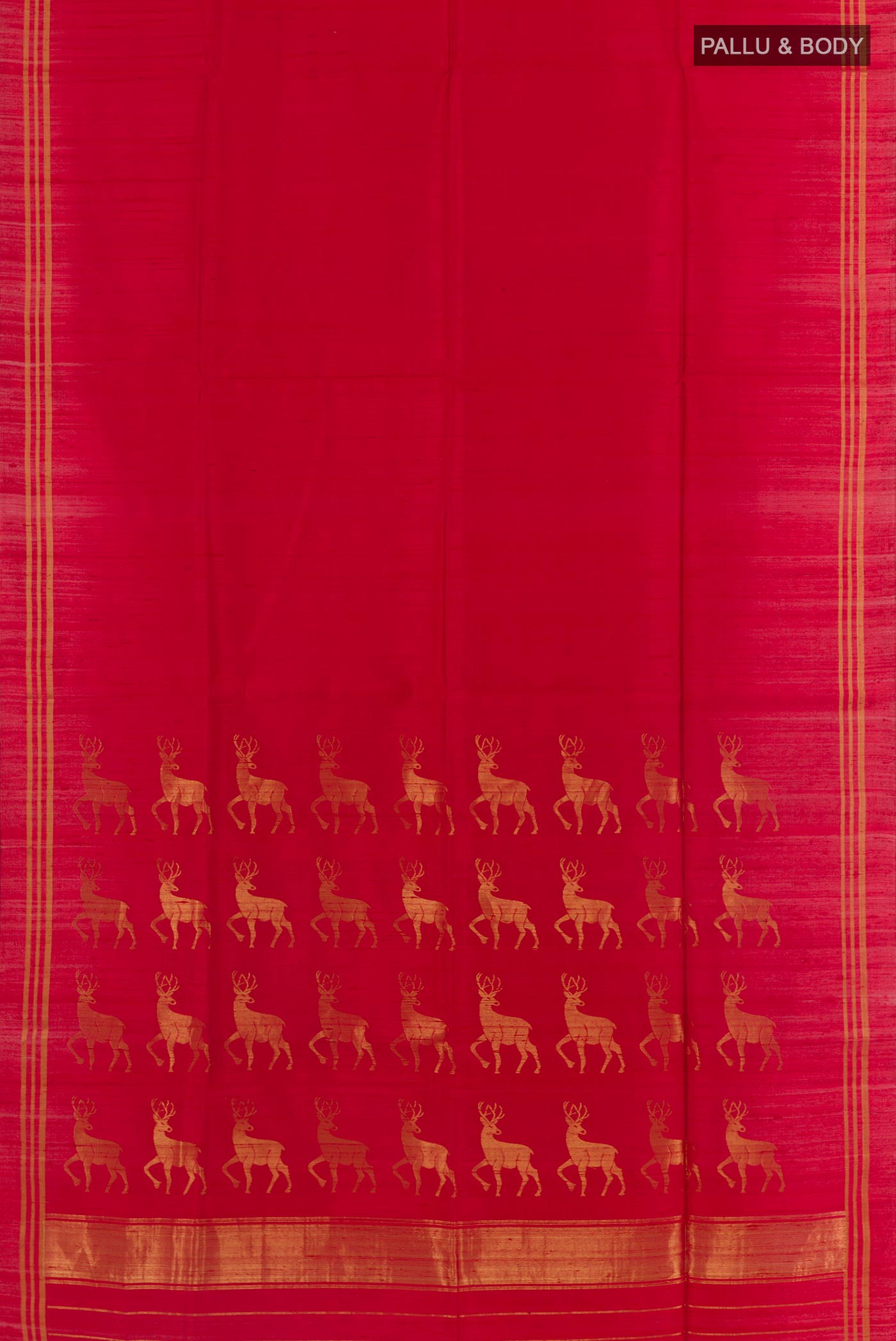 Flat view of Red Raw Silk Saree with Plain Body and Plain Border. 