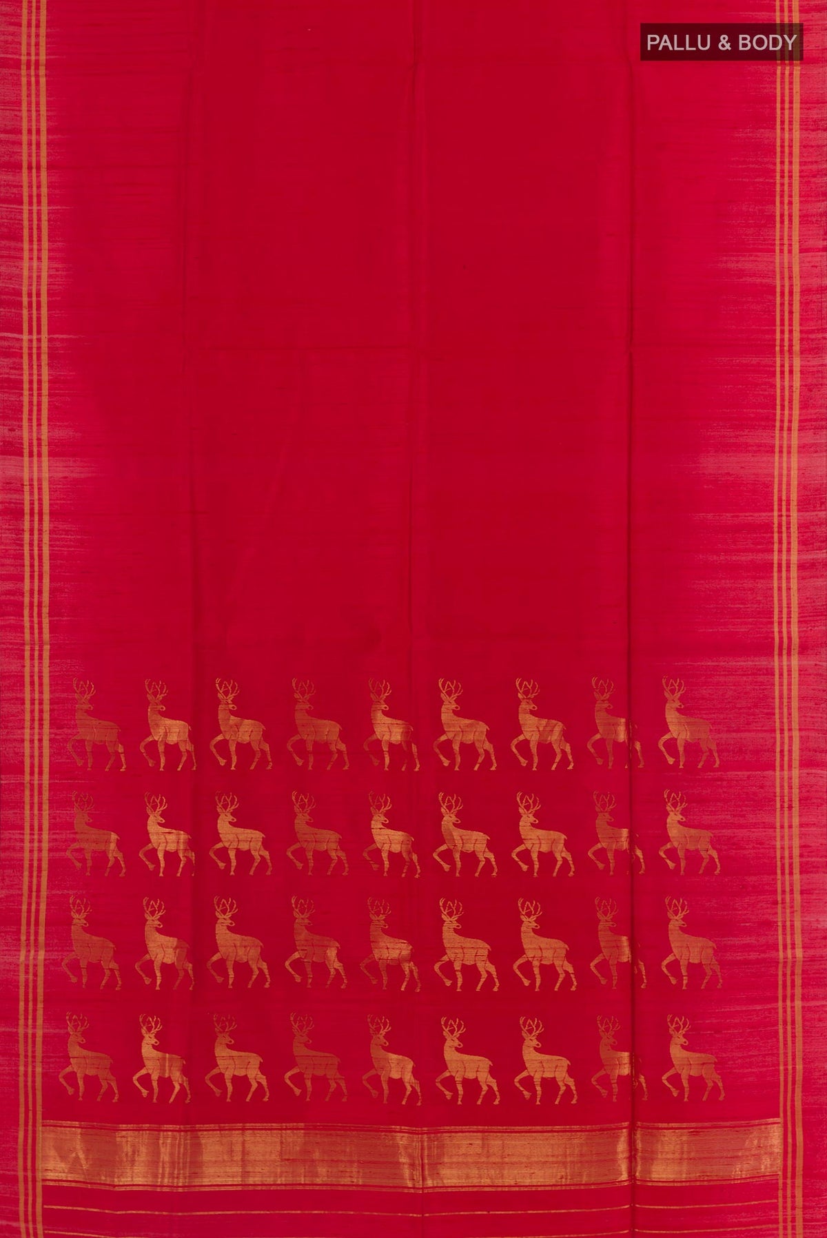 Flat view of Red Raw Silk Saree with Plain Body and Plain Border. 