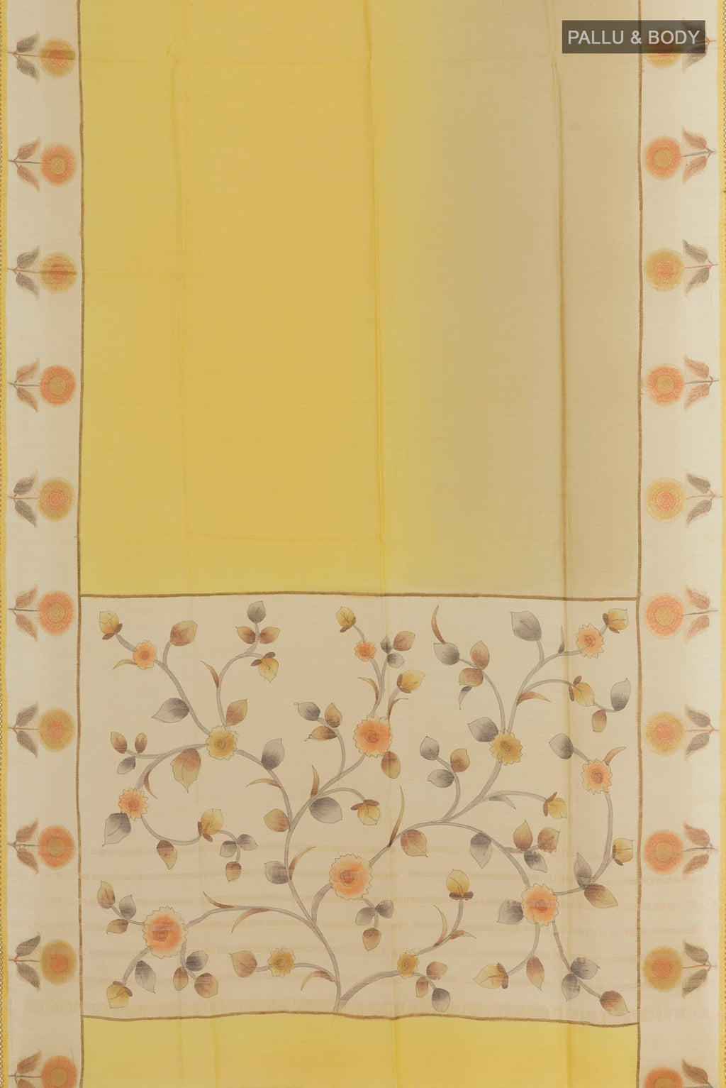 Flat view of Multi Color Tussar Silk Saree with Printed design on the body and Printed Border. 