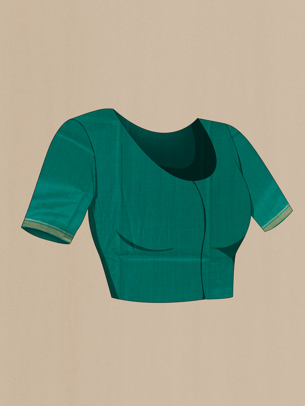 Close up image of the blouse of Teal Tussar Saree with Zari Butta on the body and Zari Border. 