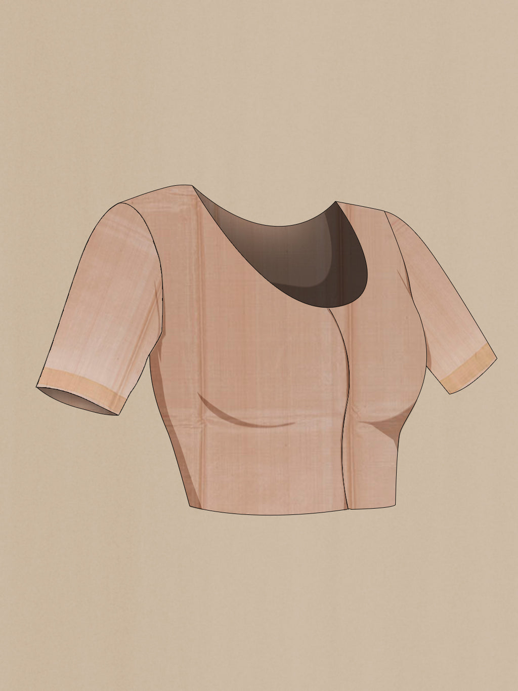 Close up image of the blouse of Beige Tussar Silk Saree with Zari Butta on the body and Zari Border. 