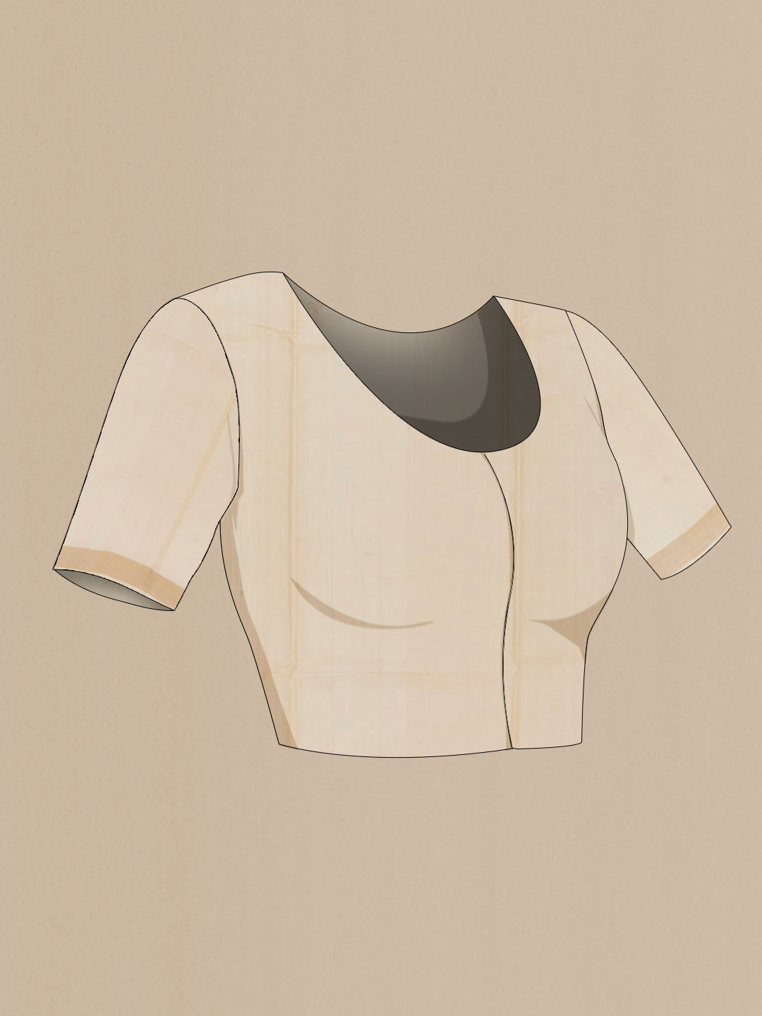 Close up image of the blouse of Off White Tussar Silk Saree with Zari Butta on the body and Zari Border. 