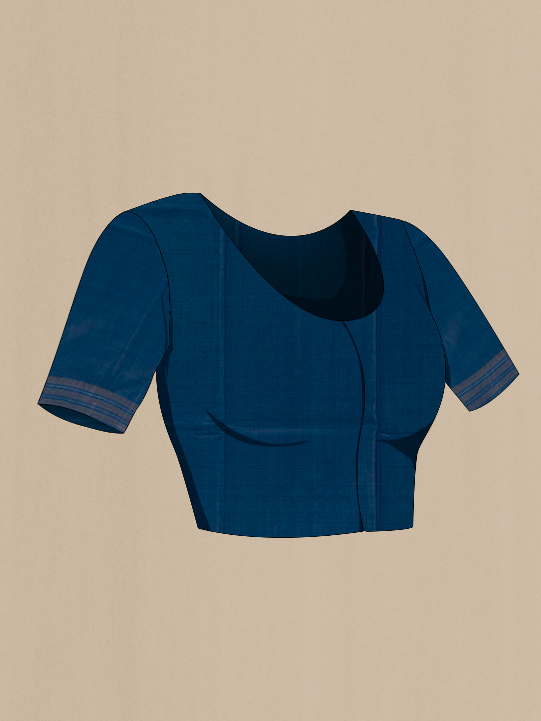 Close up image of the blouse of Blue Tussar Silk Saree with Zari Butta on the body and Zari Border. 