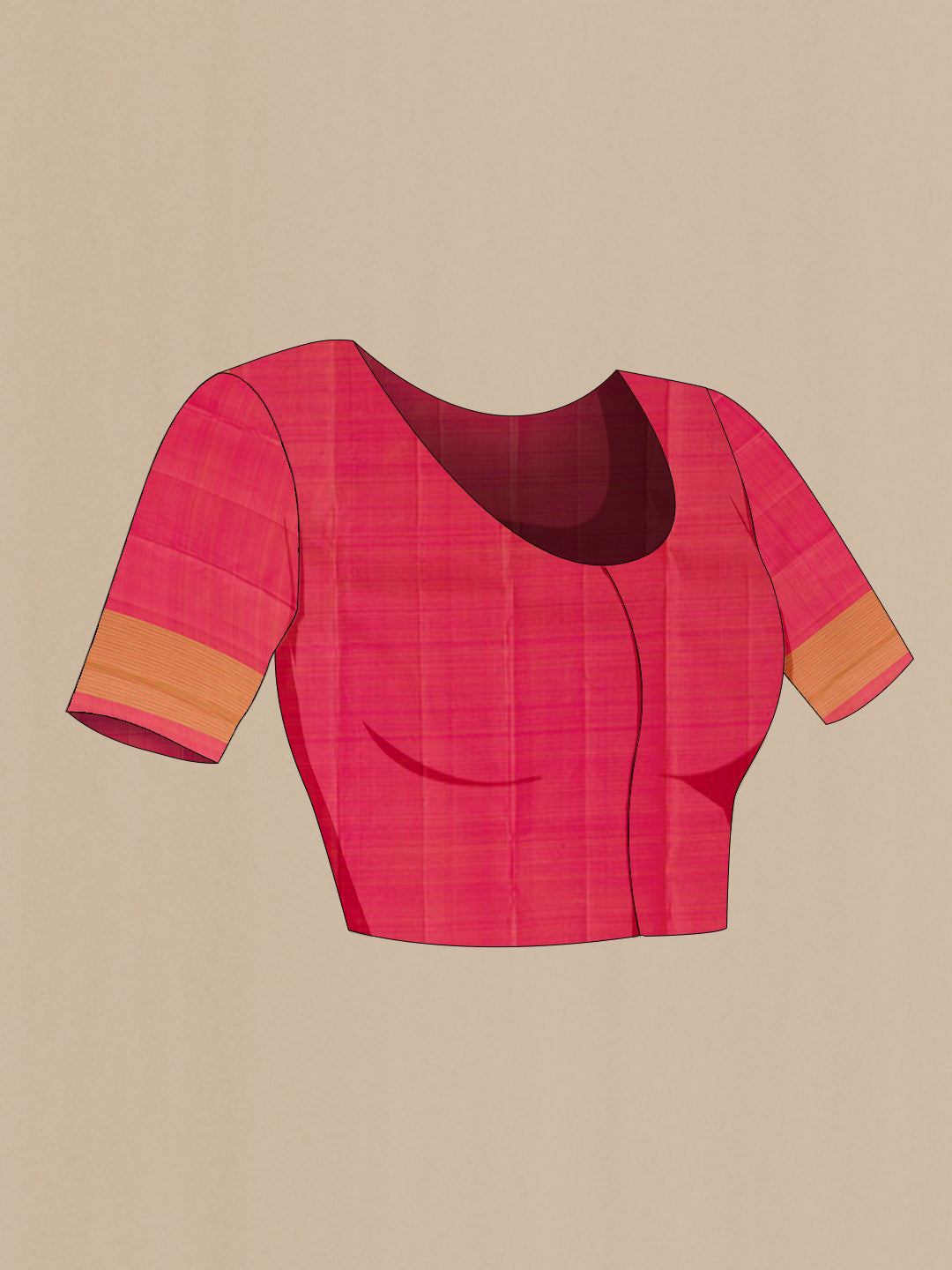 Close up image of the blouse of Pink Kanjivaram Silk Saree with Zari Butta on the body and Without Border. 