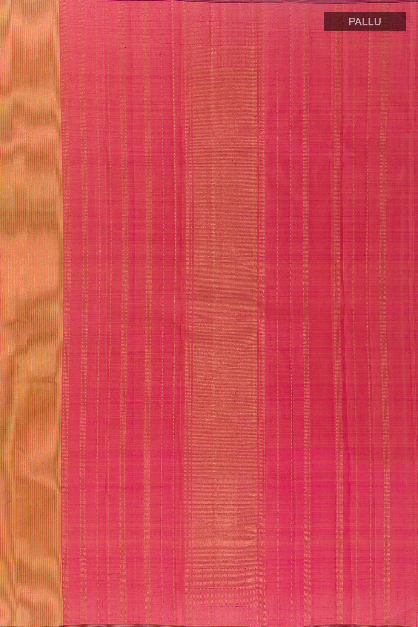 Close up image of the pallu of Pink Kanjivaram Silk Saree with Zari Butta on the body and Without Border. 