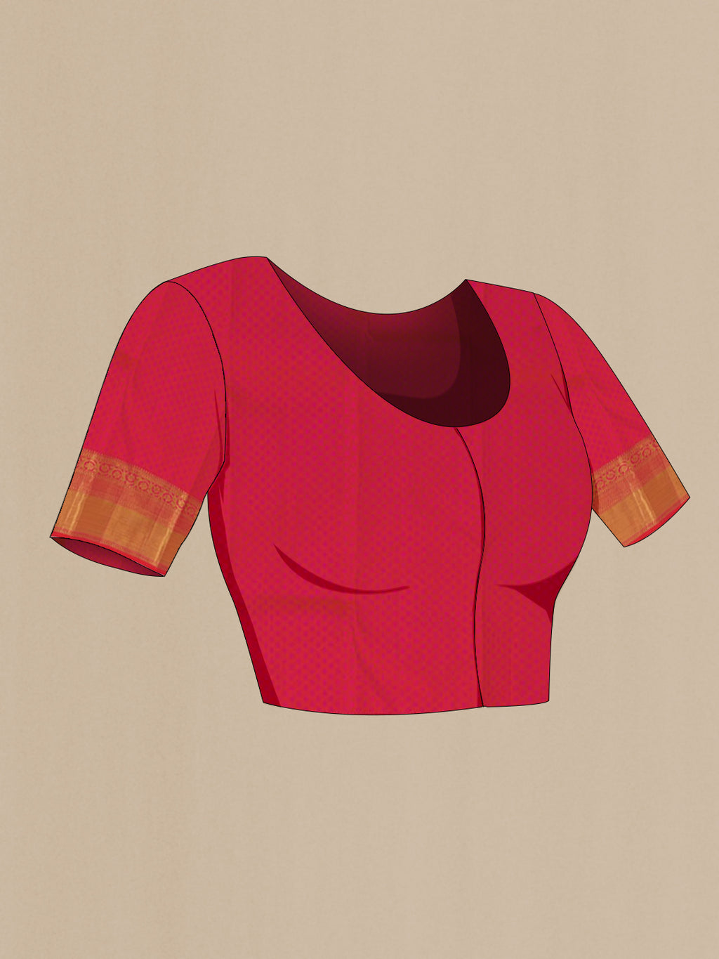 Close up image of the blouse of Pink Kanchipuram Silk Saree with Zari Brocade on the body and Zari Border. 