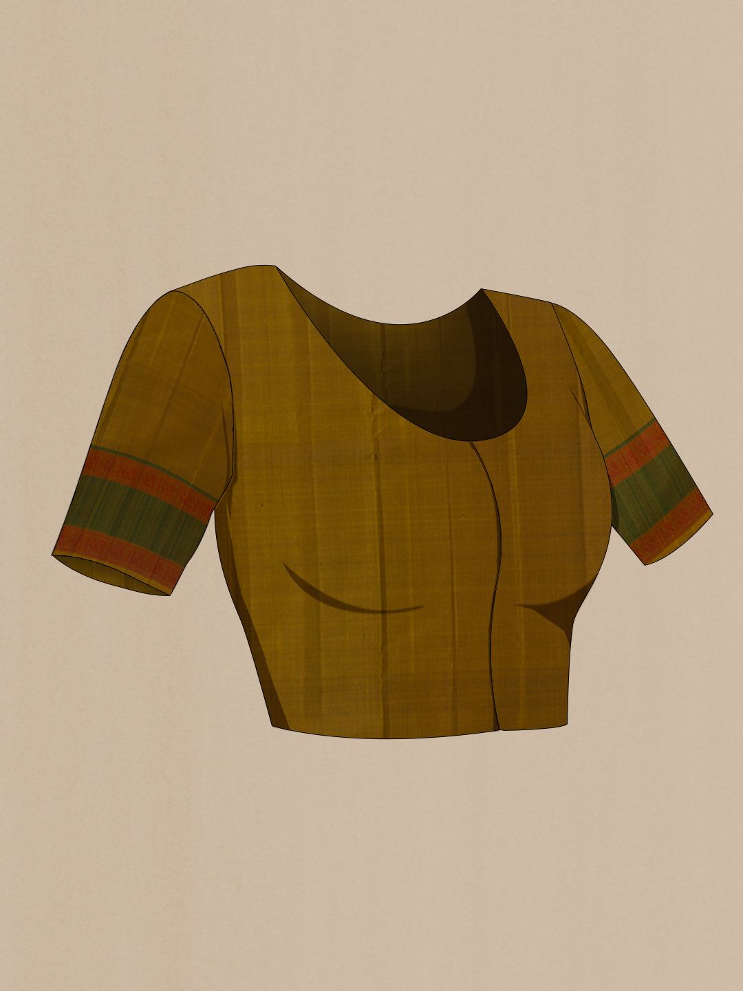 Close up image of the blouse of Green Kanchipuram Silk Saree with Thread Butta on the body and Thread Border. 