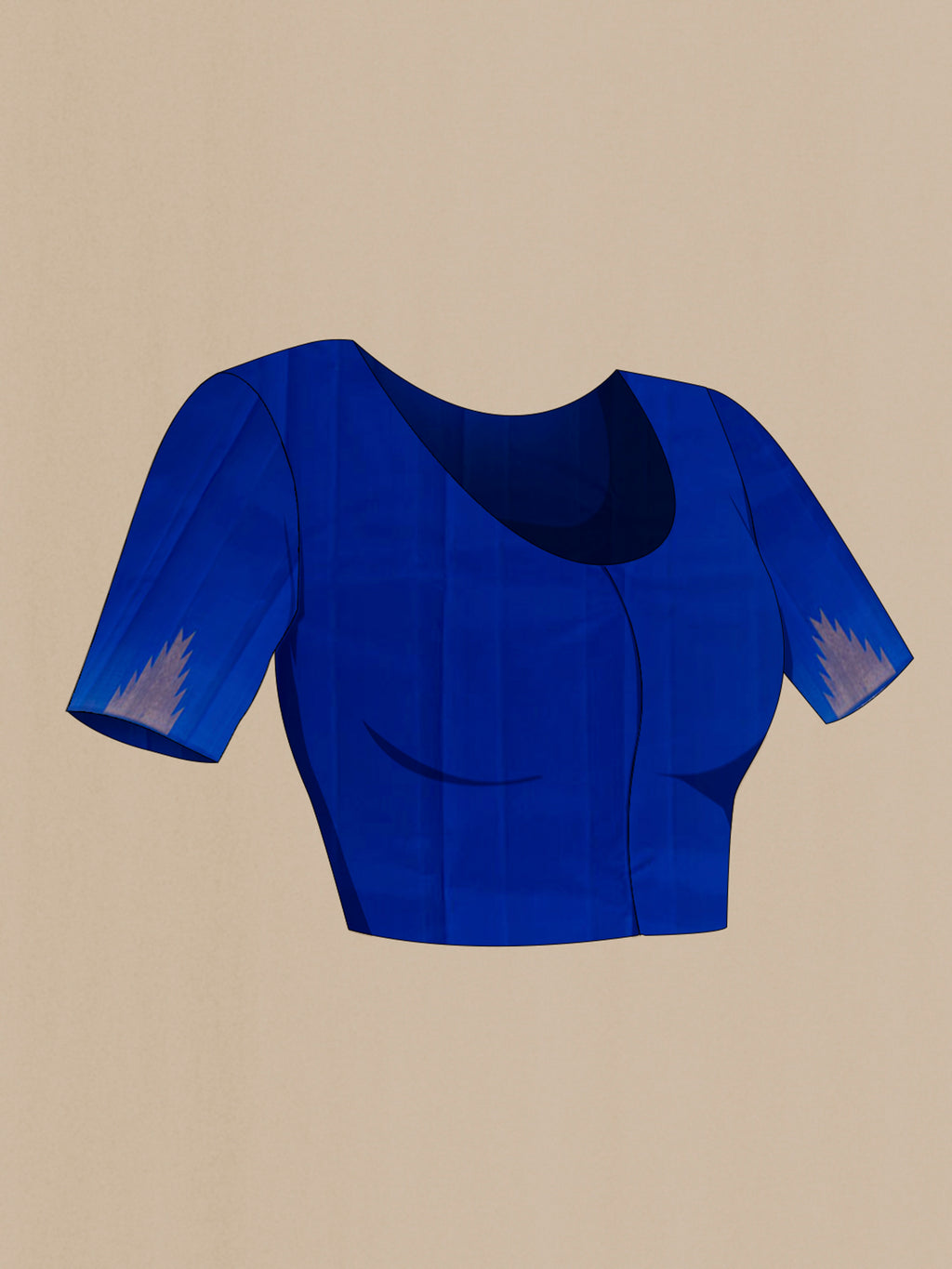 Close up image of the blouse of Royal Blue Kanjivaram Silk Saree with Zari Butta on the body and Temple Border. 
