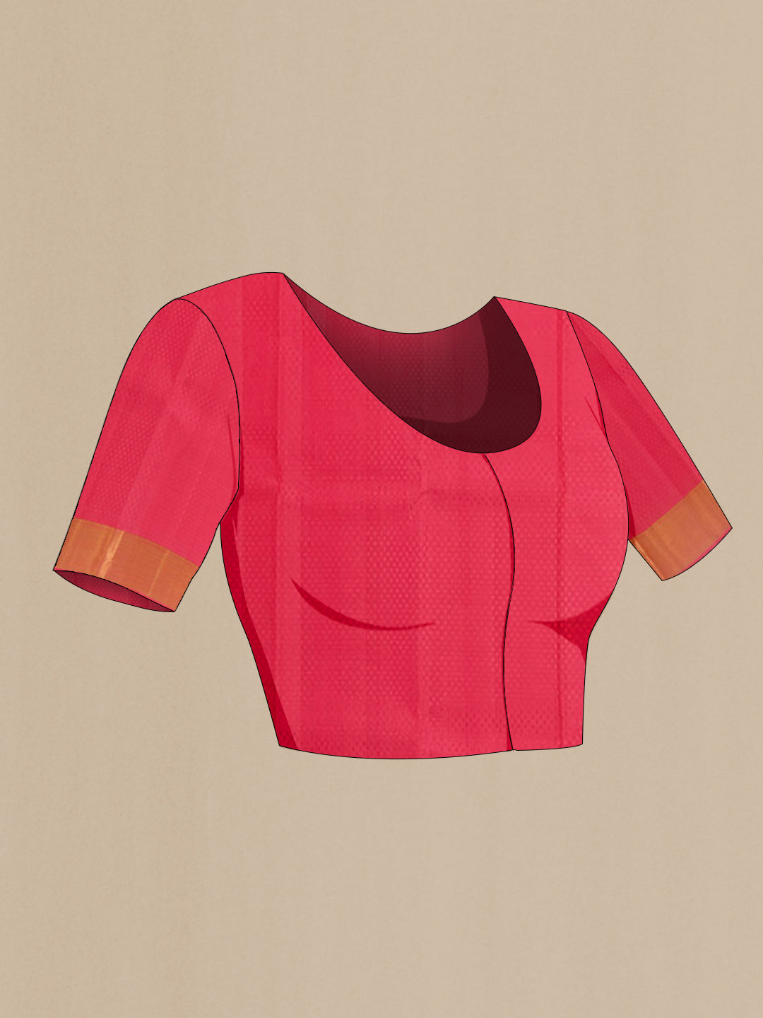 Close up image of the blouse of Pink Kanjivaram Silk Saree with Jacquard With Zari Butta on the body and Zari Border. 