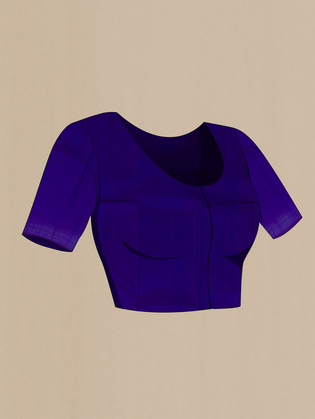 Close up image of the blouse of Blue Kanchipuram Silk Saree with Zari Butta on the body and Zari Border. 