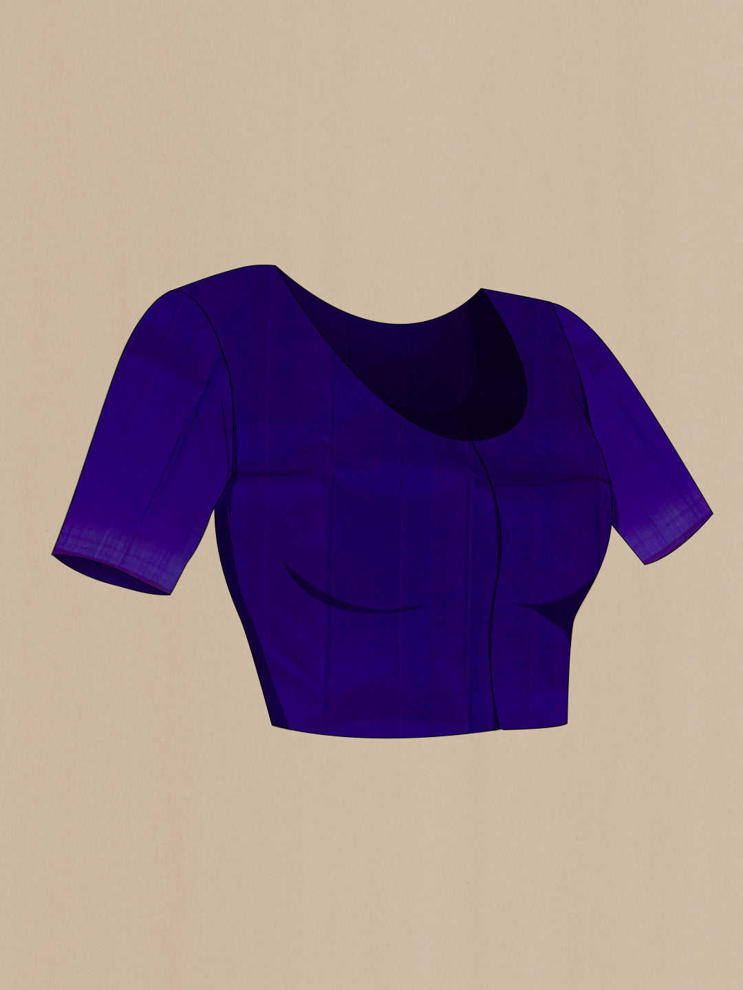 Close up image of the blouse of Blue Kanchipuram Silk Saree with Zari Butta on the body and Zari Border. 