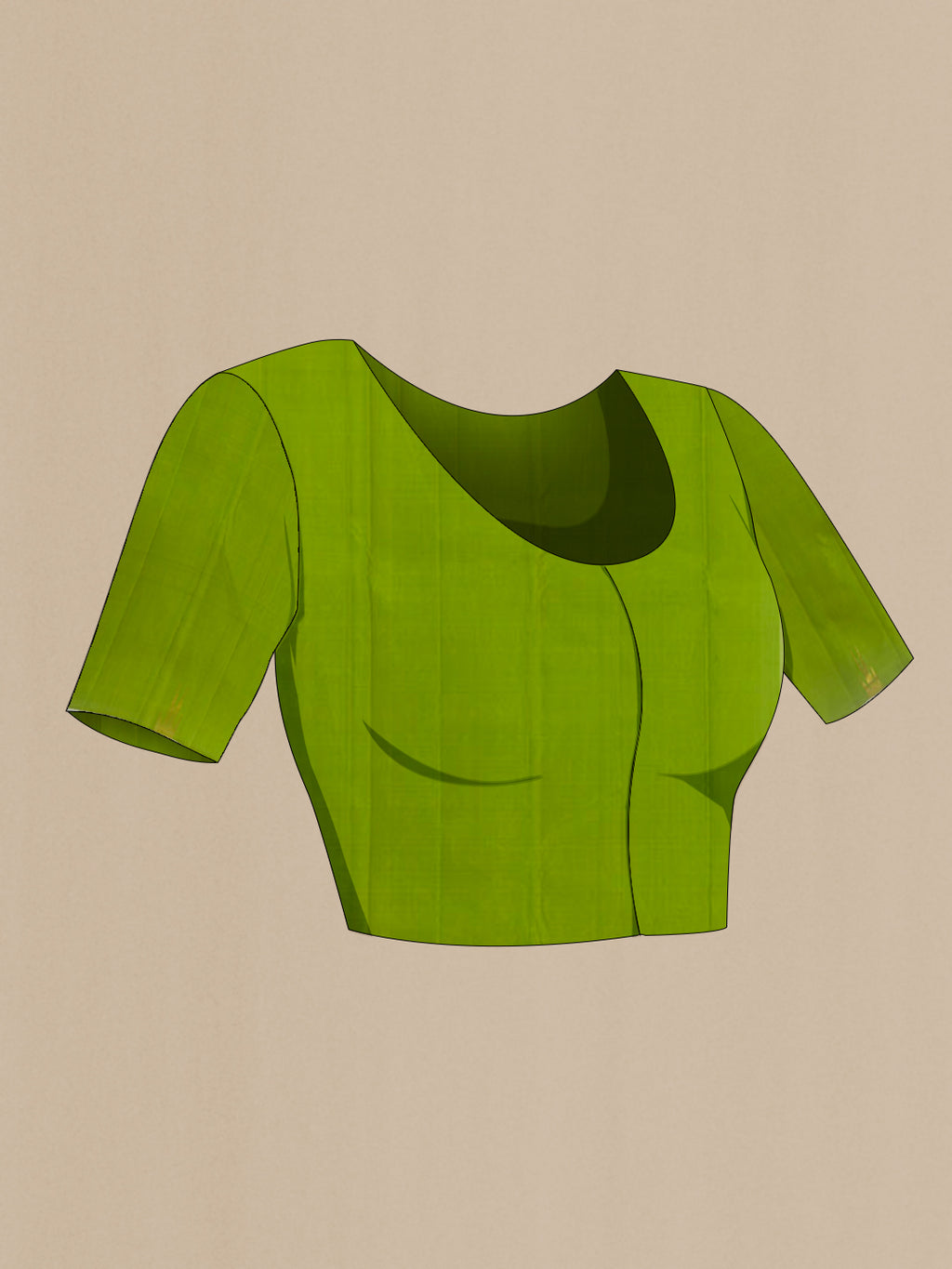 Close up image of the blouse of Green Kanjivaram Silk Saree with Plain Body and Temple Border. 