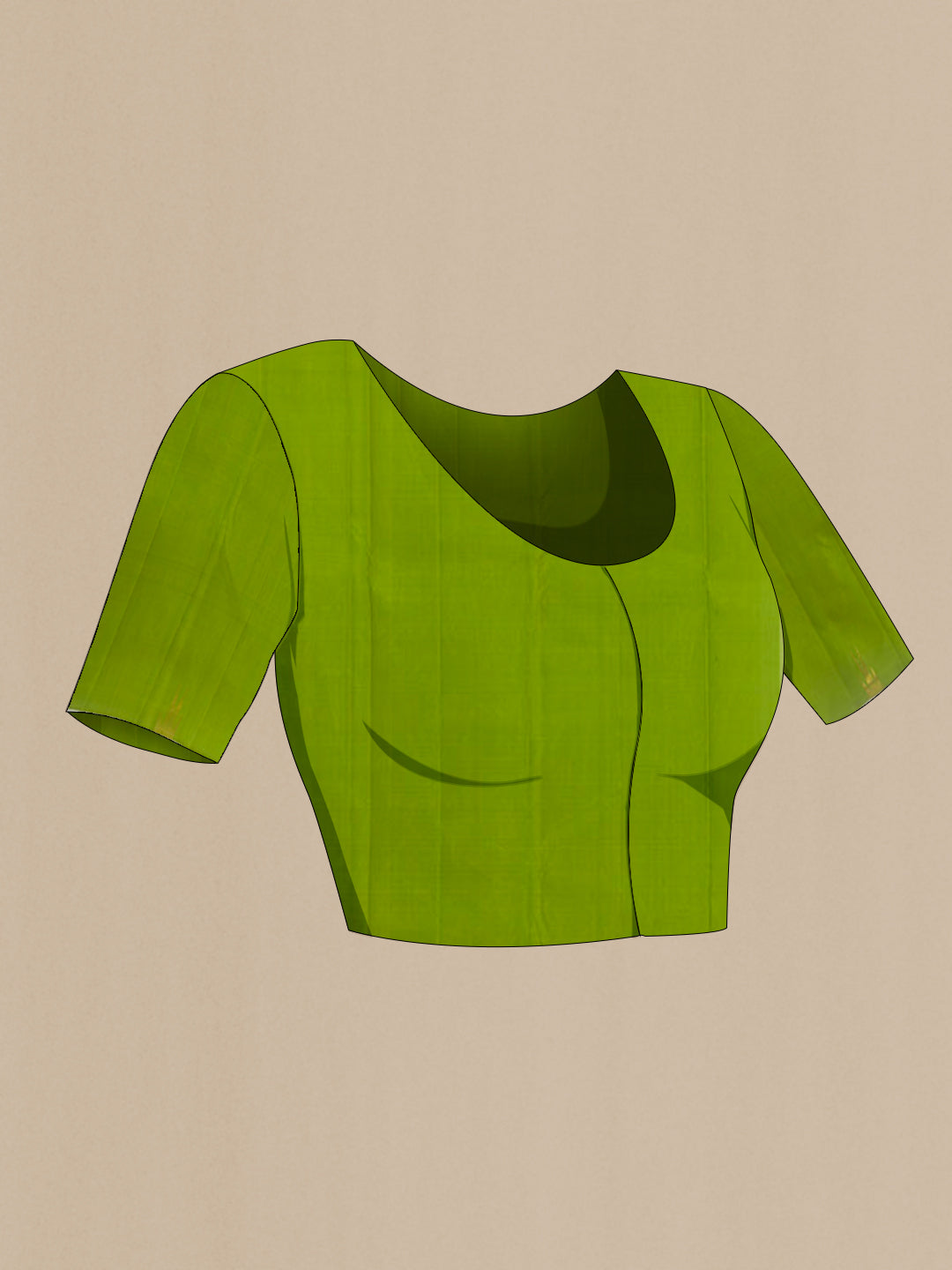 Close up image of the blouse of Green Kanjivaram Silk Saree with Plain Body and Temple Border. 