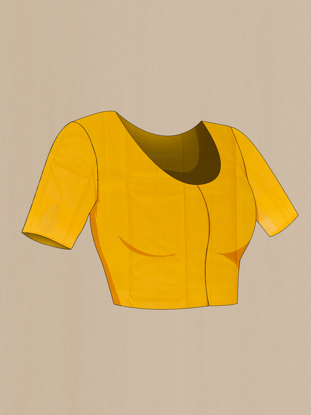 Close up image of the blouse of Yellow Kanchipuram Silk Saree with Zari Butta on the body and Zari Border. 