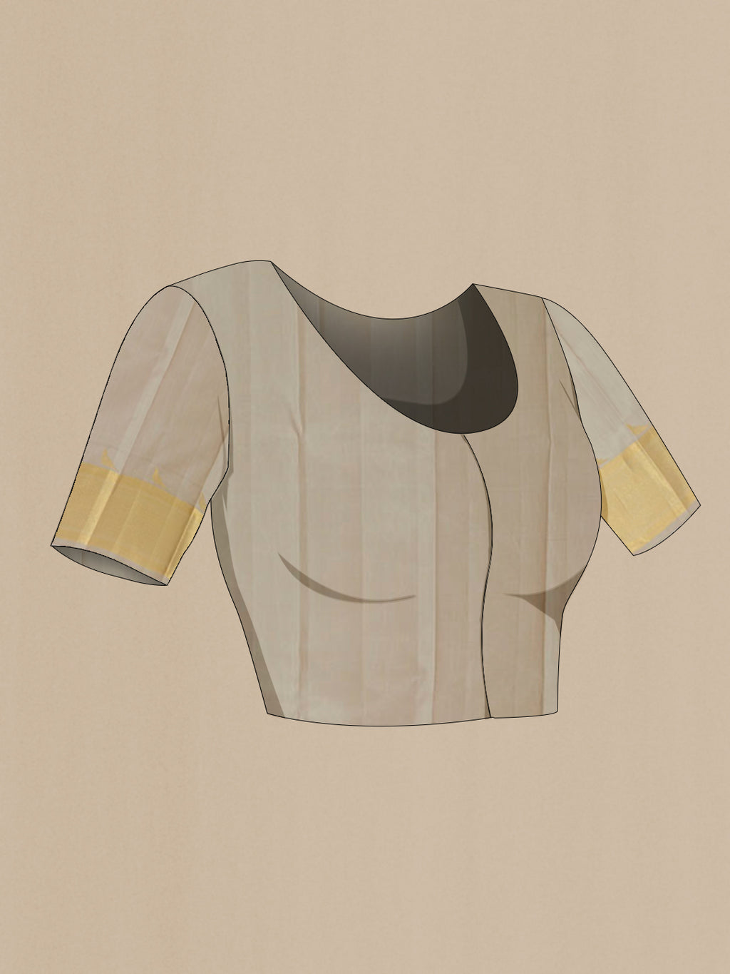 Close up image of the blouse of Grey Kanchipuram Silk Saree with Zari Butta on the body and Zari Border. 