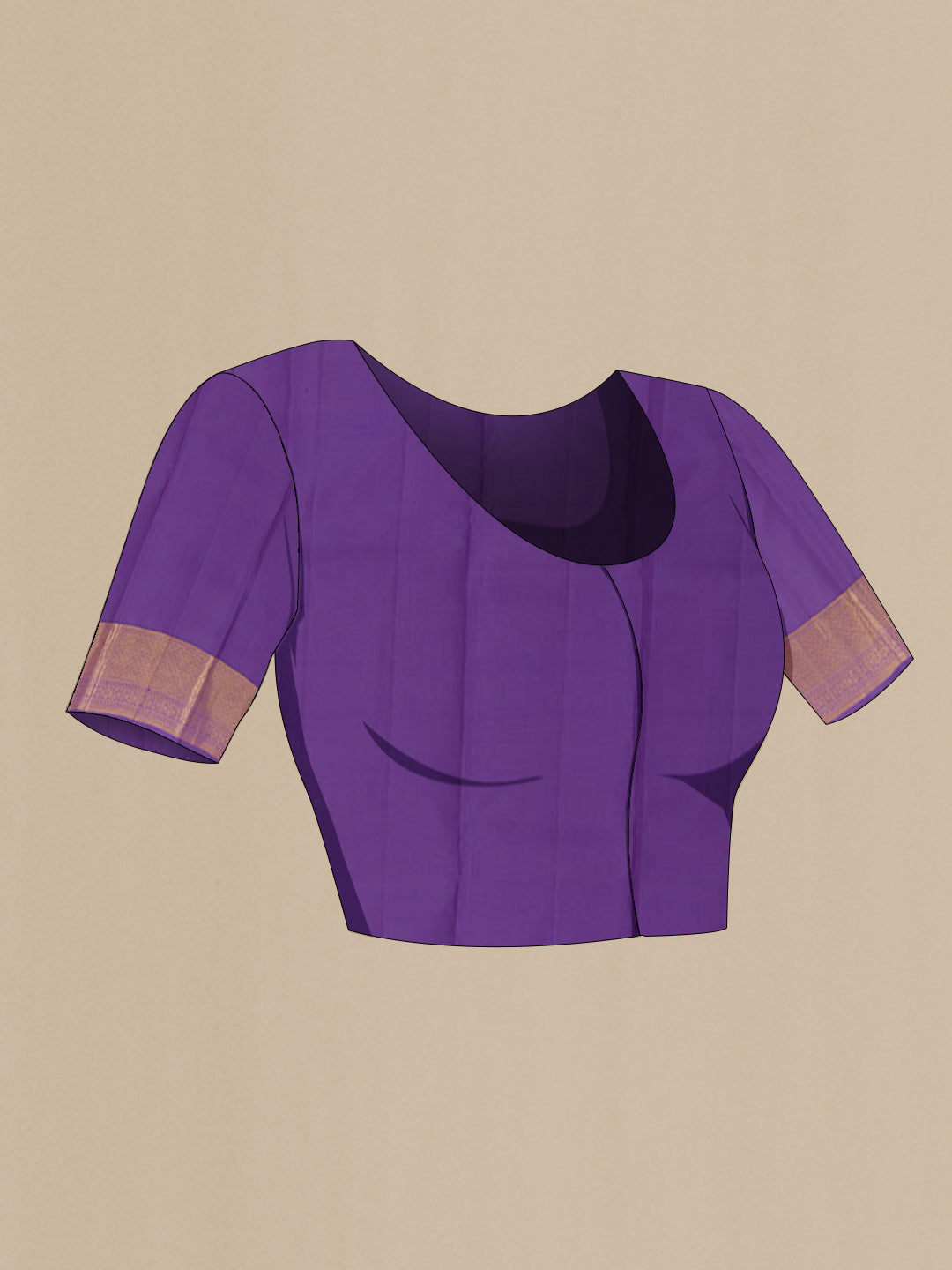 Close up image of the blouse of Lavender Kanchipuram Silk Saree with Zari Brocade on the body and Zari Border. 