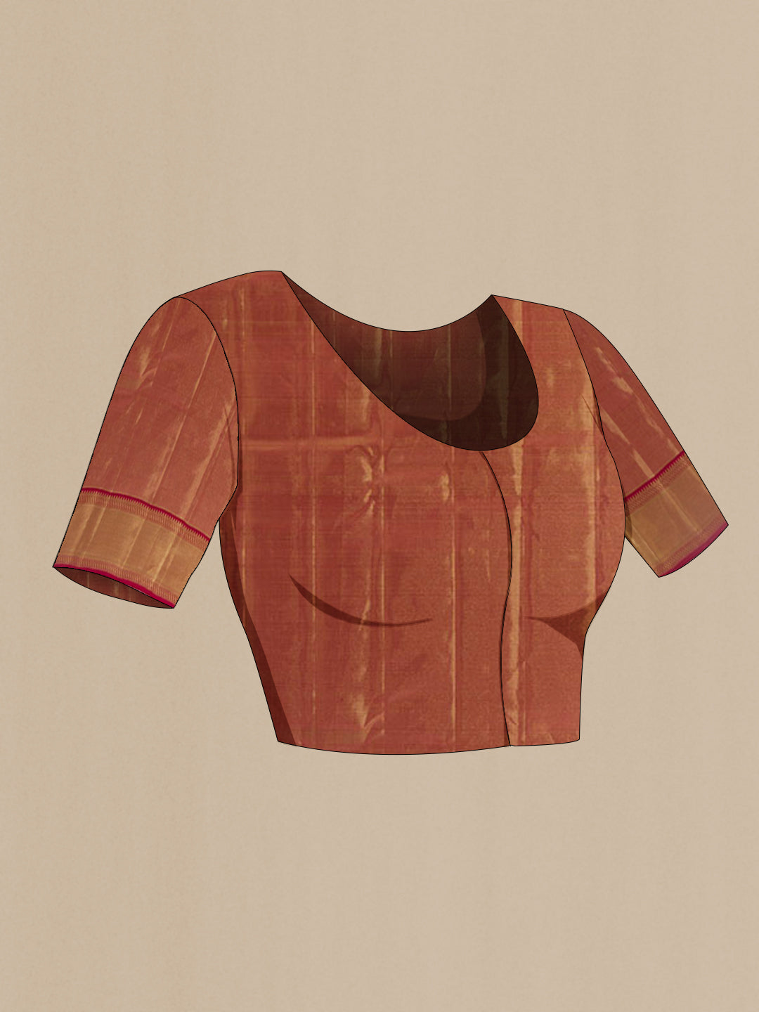 Close up image of the blouse of Golden Dual Tone Kanchipuram Tissue Silk Saree with Zari Brocade on the body and Zari Border. 
