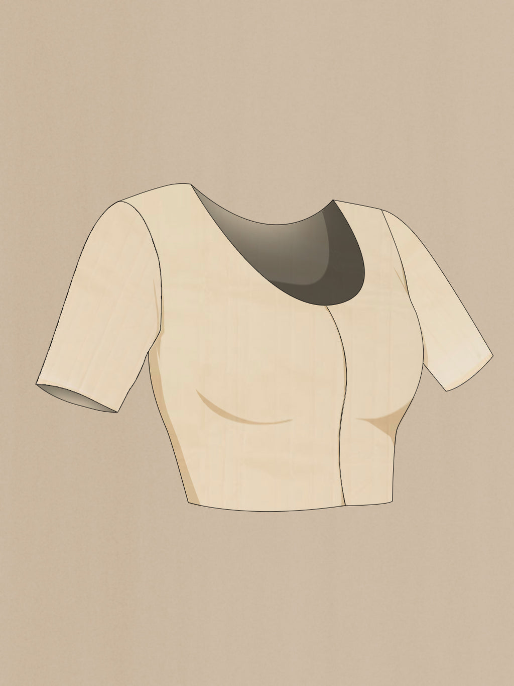 Close up image of the blouse of Cream Kanchipuram Silk Saree with Plain Body and Temple Border. 