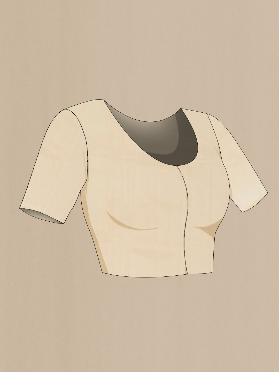 Close up image of the blouse of Cream Kanchipuram Silk Saree with Plain Body and Temple Border. 