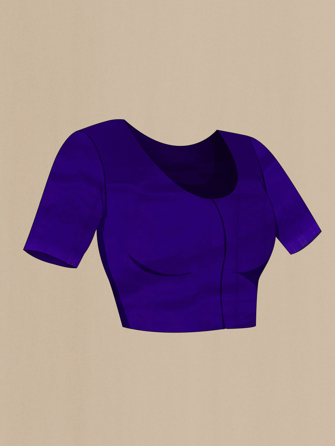 Close up image of the blouse of Blue Kanchipuram Silk Saree with Plain Body and Zari Border. 